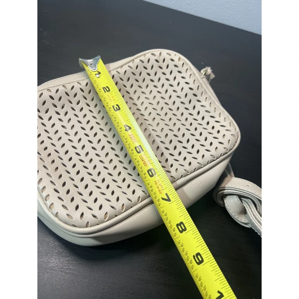 Summer & Rose Light Beige Perforated Faux Leather Crossbody Bag Adjustable Strap